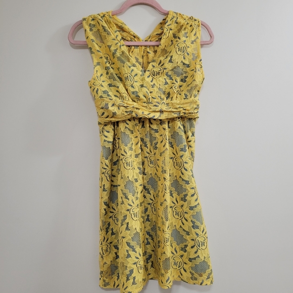 Anthro Tracy Reese Niki lace yellow mini dress 2P nwt - Picture 2 of 5